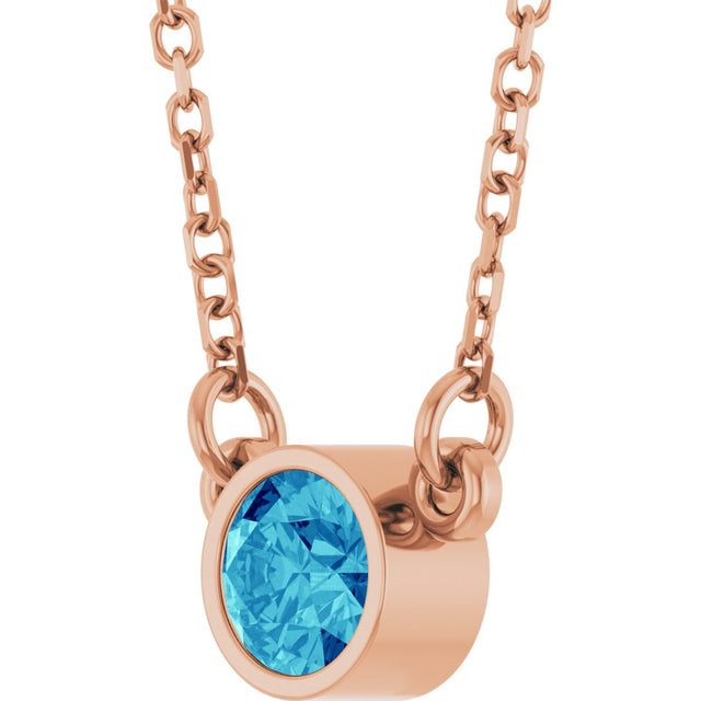 14K Gold Round Natural Blue Zircon Bezel-Set Solitaire Birthstone Necklace - Rose Gold - view 6