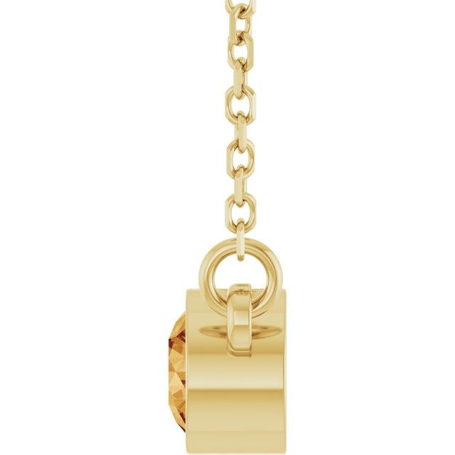 14K Gold Round Natural Citrine Bezel-Set Solitaire Birthstone Necklace - Yellow Gold - view 6