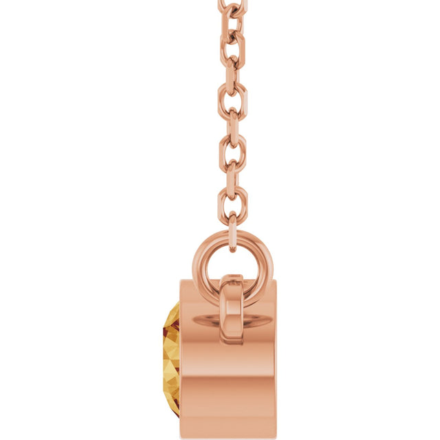 14K Gold Round Natural Citrine Bezel-Set Solitaire Birthstone Necklace - Rose Gold - view 7
