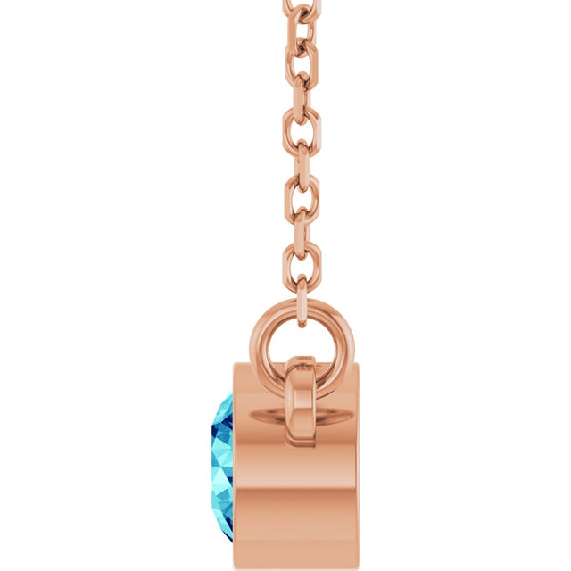 14K Gold Round Natural Blue Zircon Bezel-Set Solitaire Birthstone Necklace - Rose Gold - view 7