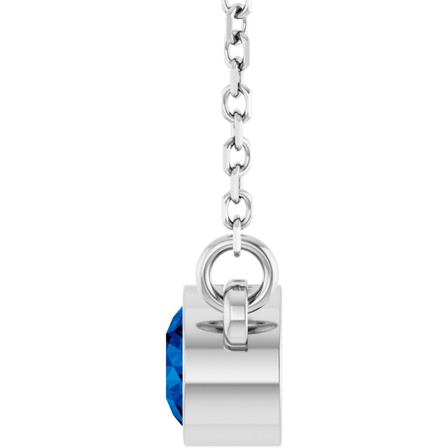 Platinum Round Natural Blue Sapphire Bezel-Set Solitaire Birthstone Necklace II - view 8