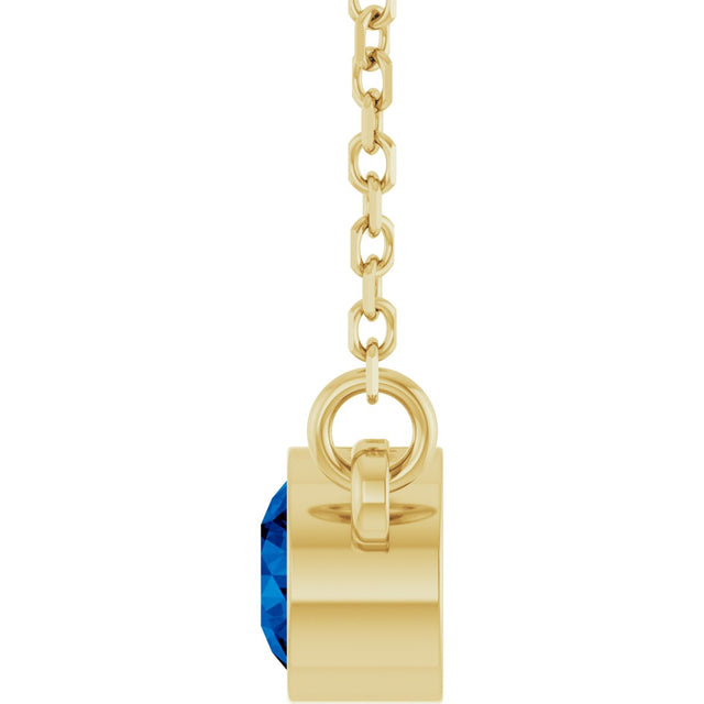 14K Gold Round Lab-Grown Blue Sapphire Bezel-Set Solitaire Birthstone Necklace II - Yellow Gold - view 9
