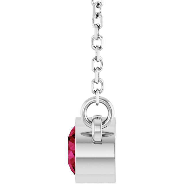 14K Gold Round Lab-Grown Ruby Bezel-Set Solitaire Birthstone Necklace II - White Gold - view 6