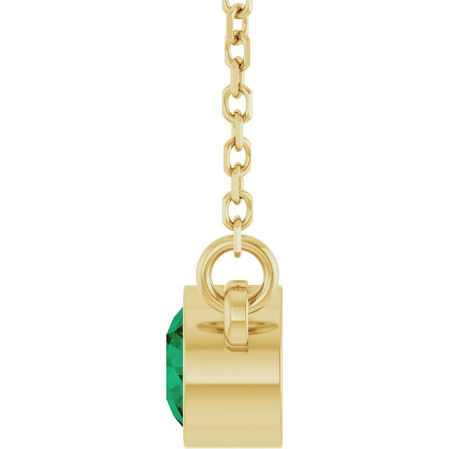 14K Gold Round Lab-Grown Emerald Bezel-Set Solitaire Birthstone Necklace - Yellow Gold - view 6