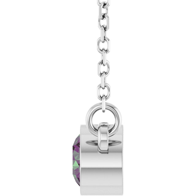 Platinum Round Lab-Grown Alexandrite Bezel-Set Solitaire Birthstone Necklace II - view 7