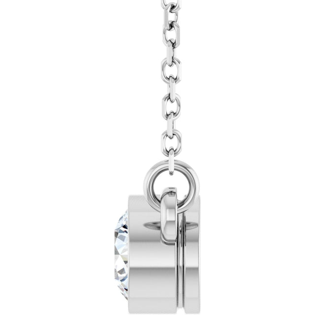 14K Gold Round Lab-Grown Diamond Bezel-Set Solitaire Birthstone Necklace - White Gold - view 6