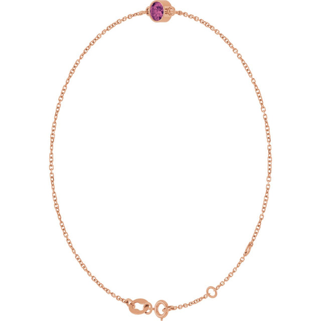 14K Gold Round Natural Pink Tourmaline Bezel-Set Link Bracelet - Rose Gold - view 8