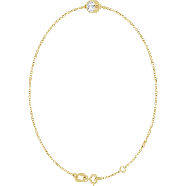 14K Gold Round Natural White Sapphire Bezel-Set Link Bracelet - Yellow Gold - view 8