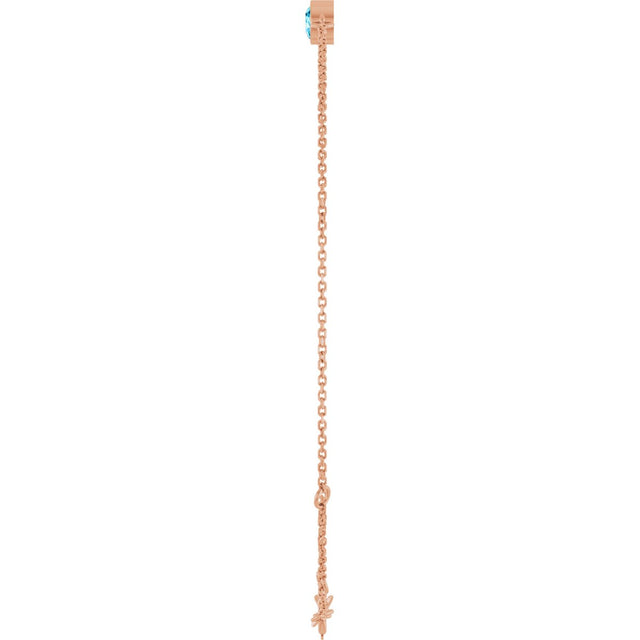 14K Gold Round Natural Aquamarine Bezel-Set Link Bracelet - Rose Gold - view 9