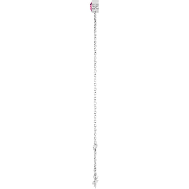 14K Gold Round Natural Pink Tourmaline Bezel-Set Link Bracelet - White Gold - view 9