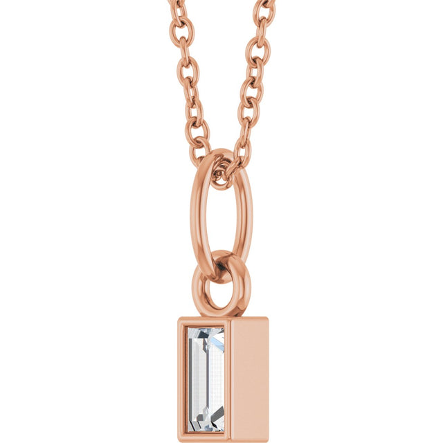 14K Gold Straight Baguette Natural Diamond Solitaire Necklace or Pendant – 5x2mm - Rose Gold - view 5