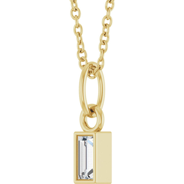 14K Gold Straight Baguette Lab-Grown Diamond Solitaire Necklace or Pendant – 5x2mm - Yellow Gold - view 5