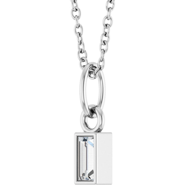 14K Gold Straight Baguette Lab-Grown Diamond Solitaire Necklace or Pendant – 5x2mm - White Gold - view 5