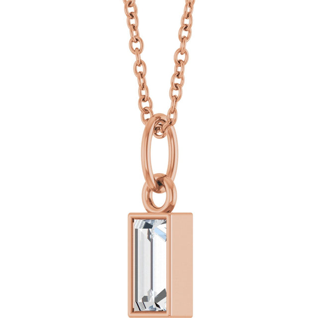 14K Gold Straight Baguette Natural Diamond Solitaire Necklace or Pendant – 5x2mm - Rose Gold - view 5