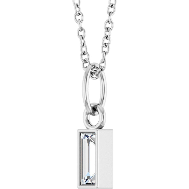 Platinum Straight Baguette Natural Diamond Solitaire Necklace or Pendant – 5x2mm - view 5