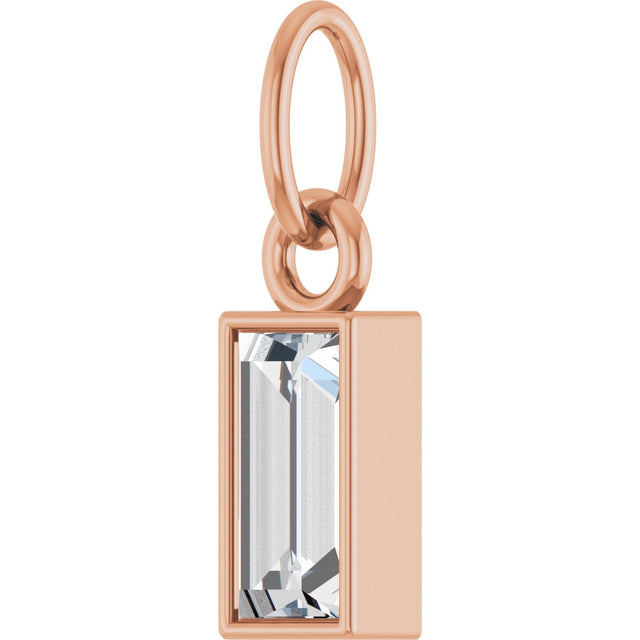 14K Gold Straight Baguette Natural Diamond Solitaire Necklace or Pendant - Rose Gold - view 5