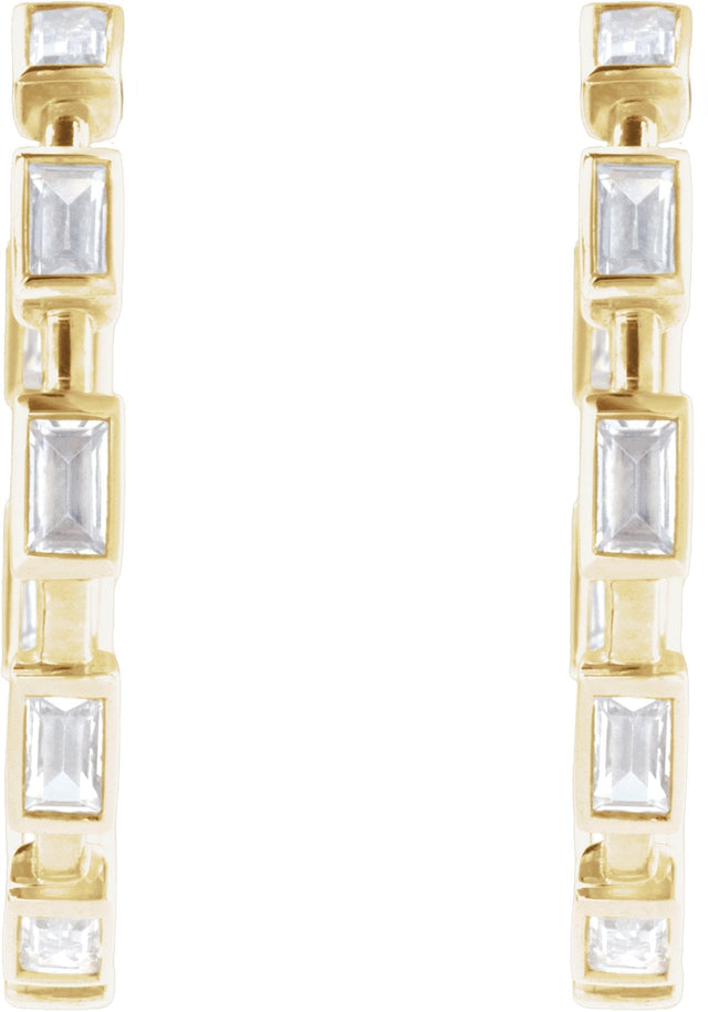 14K Gold Straight Baguette Lab-Grown Diamond Hoop Earrings – 1 1/4 CTW - Yellow Gold - view 3