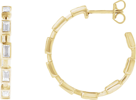 14K Gold Straight Baguette Lab-Grown Diamond Hoop Earrings – 1 1/4 CTW - Yellow Gold