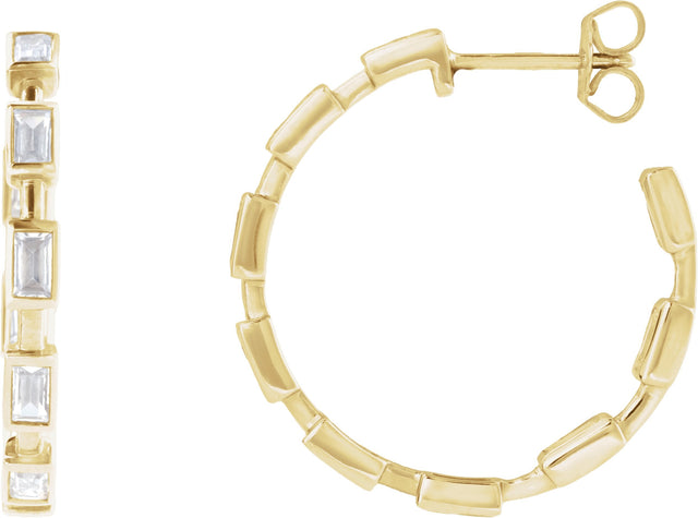 14K Gold Straight Baguette Lab-Grown Diamond Hoop Earrings – 1 1/4 CTW - Yellow Gold