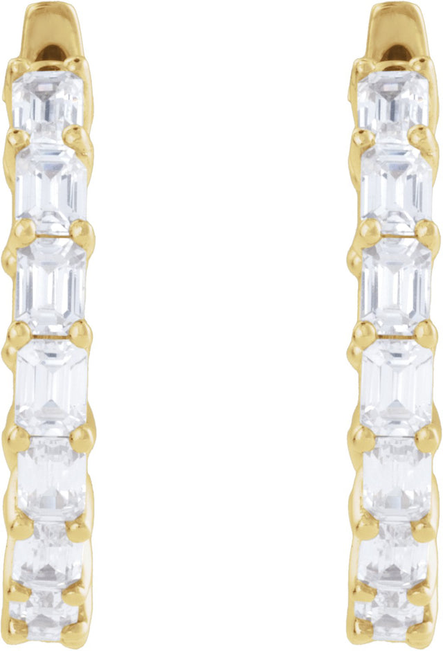 14K Gold Emerald Lab-Grown Diamond Inside-Outside Hoop Earrings - Yellow Gold - view 7