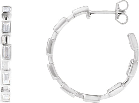 14K Gold Straight Baguette Lab-Grown Diamond Hoop Earrings – 1 1/4 CTW - White Gold