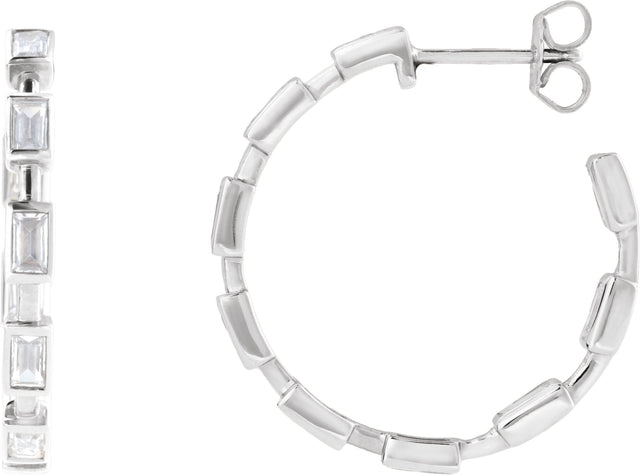 14K Gold Straight Baguette Lab-Grown Diamond Hoop Earrings – 1 1/4 CTW - White Gold