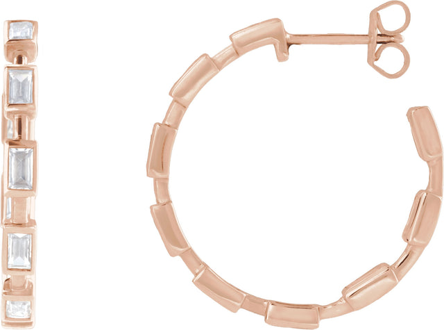 14K Gold Straight Baguette Lab-Grown Diamond Hoop Earrings – 1 1/4 CTW - Rose Gold