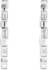 14K Gold Straight Baguette Lab-Grown Diamond Hoop Earrings – 1 1/4 CTW - White Gold - view 3