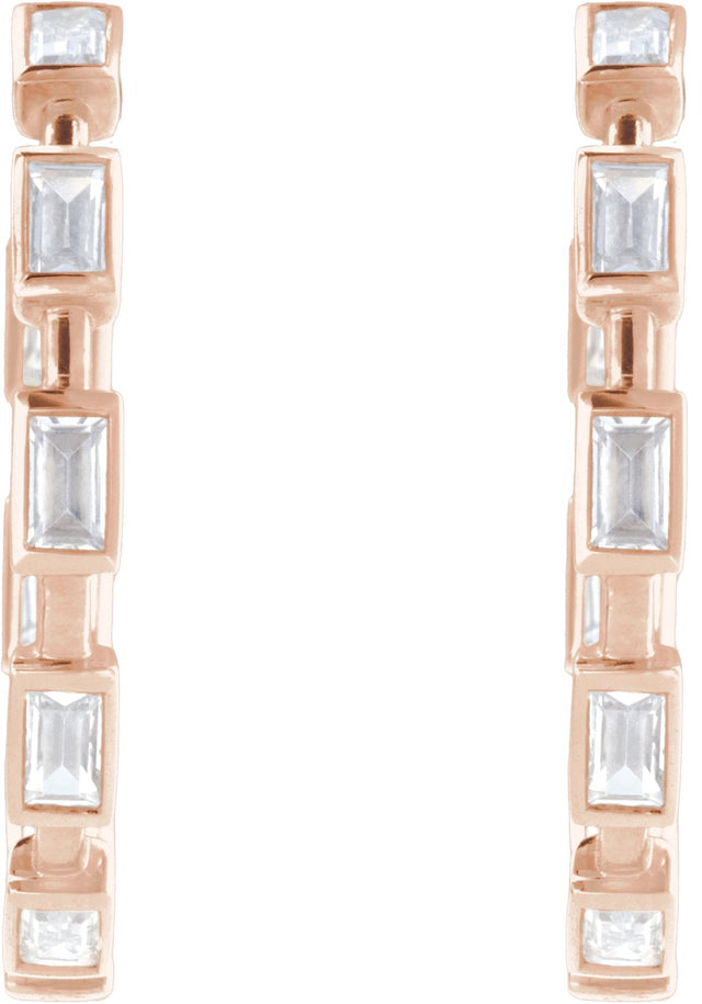 14K Gold Straight Baguette Lab-Grown Diamond Hoop Earrings – 1 1/4 CTW - Rose Gold - view 3