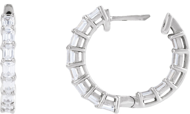 14K Gold Emerald Lab-Grown Diamond Inside-Outside Hoop Earrings - White Gold - view 8