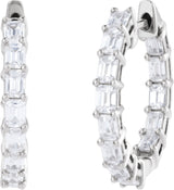 14K Gold Emerald Lab-Grown Diamond Inside-Outside Hoop Earrings - White Gold - view 6