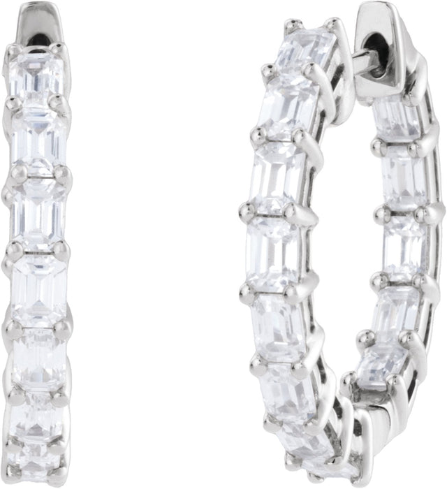 14K Gold Emerald Lab-Grown Diamond Inside-Outside Hoop Earrings - White Gold - view 6