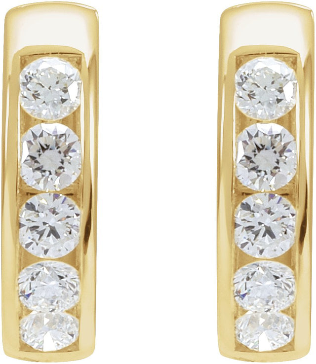 14K Gold Round Lab-Grown Diamond Hinged Hoop Earrings - Yellow Gold - view 4