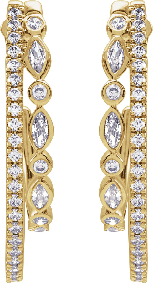 14K Gold Marquise Natural Diamond Accented Hoop Earrings - Yellow Gold - view 6