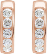 14K Gold Round Lab-Grown Diamond Hinged Hoop Earrings - Rose Gold - view 4