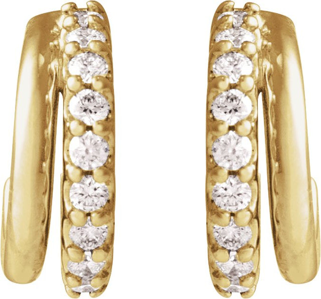 14K Gold Round Lab-Grown Diamond Accented Hoop Earrings – 1.2mm Stones - Yellow Gold - view 6