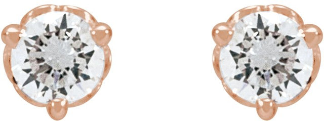 14K Gold Lab-Grown Diamond Round 3-Prong Scroll Stud Earrings – 1-4mm Stones - Rose Gold - view 4
