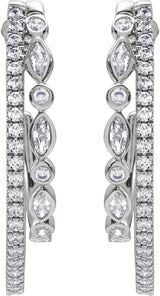 14K Gold Marquise Natural Diamond Accented Hoop Earrings - White Gold - view 6