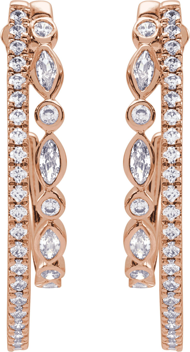 14K Gold Marquise Natural Diamond Accented Hoop Earrings - Rose Gold - view 6