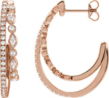 14K Gold Marquise Natural Diamond Accented Hoop Earrings - Rose Gold - view 5