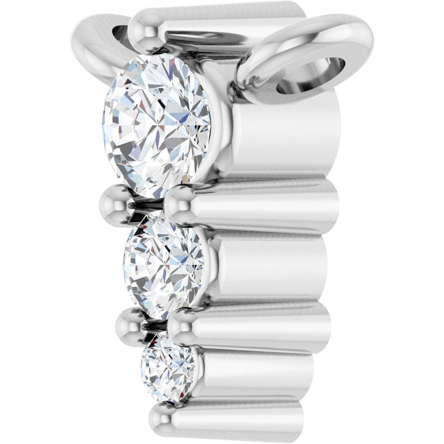 Platinum Round Natural Diamond Accented Graduated Bar Necklace - view 5