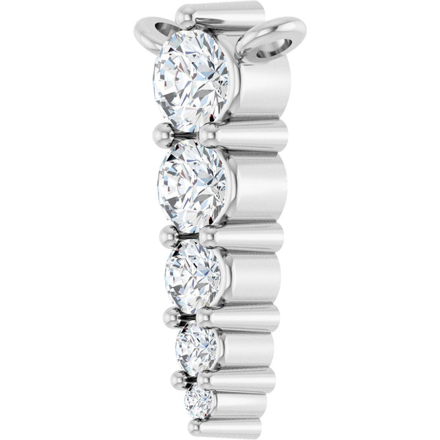 Platinum Round Lab-Grown Diamond Accented Graduated Bar Necklace - view 5