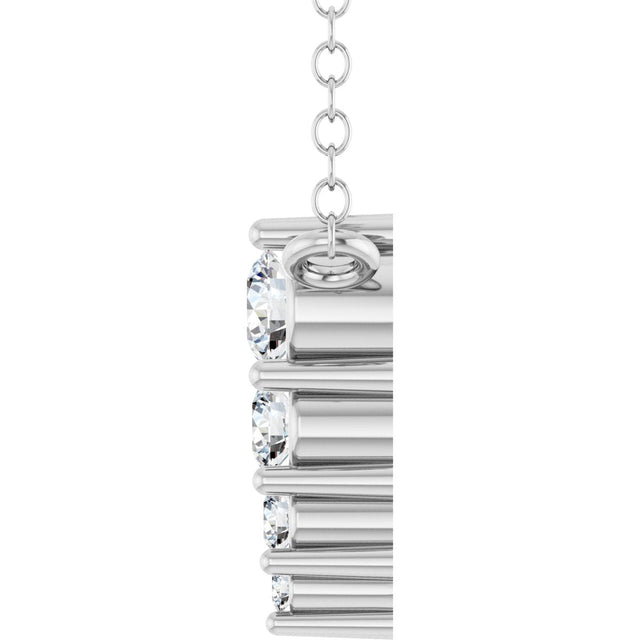 14K Gold Round Lab-Grown Diamond Accented Graduated Bar Necklace - White Gold - view 6