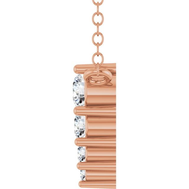 14K Gold Round Lab-Grown Diamond Accented Graduated Bar Necklace - Rose Gold - view 6