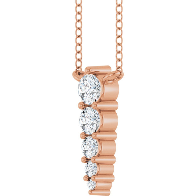 14K Gold Round Lab-Grown Diamond Accented Graduated Bar Necklace - Rose Gold - view 5