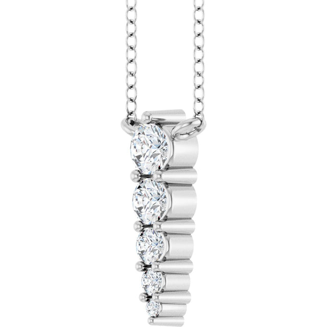 14K Gold Round Lab-Grown Diamond Accented Graduated Bar Necklace - White Gold - view 5