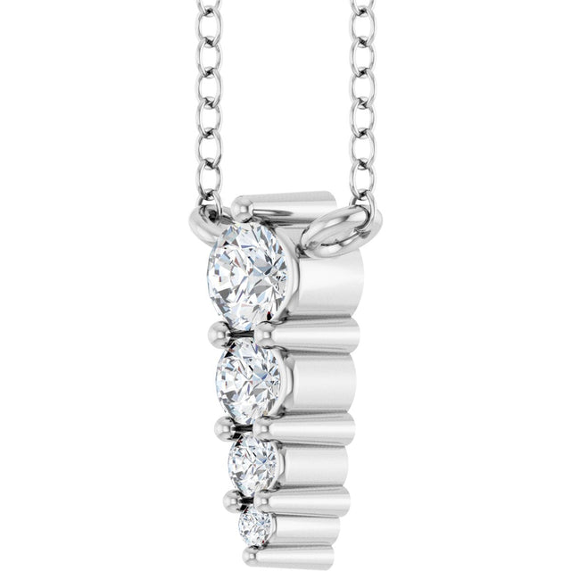 14K Gold Round Natural Diamond Accented Graduated Bar Necklace - White Gold - view 5