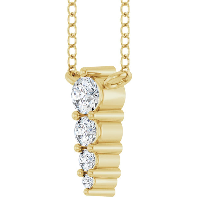 14K Gold Round Lab-Grown Diamond Accented Graduated Bar Necklace - Yellow Gold - view 5