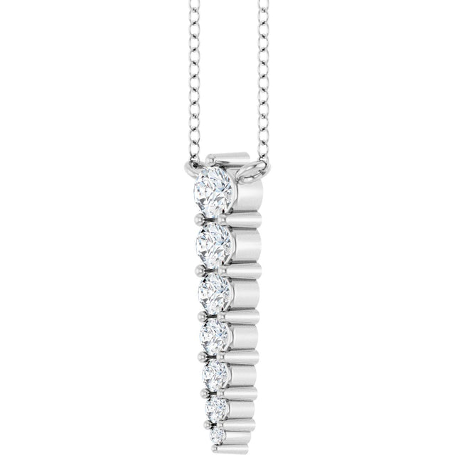 14K Gold Round Natural Diamond Accented Graduated Bar Necklace – 2.75mm Stones - White Gold - view 5