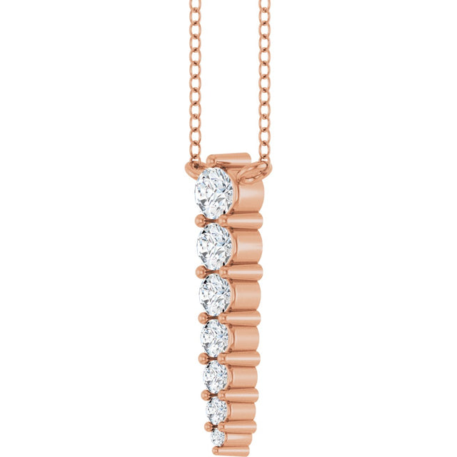 14K Gold Round Natural Diamond Accented Graduated Bar Necklace – 2.75mm Stones - Rose Gold - view 5